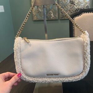 Michael Kors Carmela MD Leather Shearling Pouchette Crossbody Bag